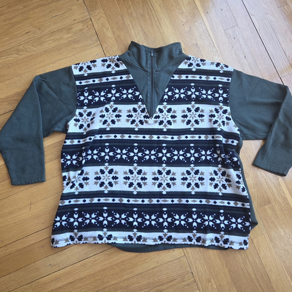 Fashion Bug Vintage Olive Green Fair Isle Quarter-Zip Fleece 22/24W